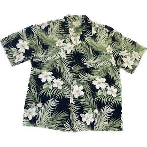Island Republic Mens XXL Green Floral Short Sleeve Button Front Shirt Hibiscus